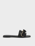 CHARLES & KEITH_Satin Scarf Leather Slide Sandals_Black