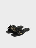 CHARLES & KEITH_Satin Scarf Leather Slide Sandals_Black