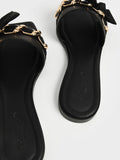 CHARLES & KEITH_Satin Scarf Leather Slide Sandals_Black