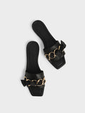 CHARLES & KEITH_Satin Scarf Leather Slide Sandals_Black