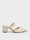 CHARLES & KEITH_
Metallic Accent Pointed-Toe Block-Heel Mules_Chalk