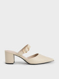 CHARLES & KEITH_
Metallic Accent Pointed-Toe Block-Heel Mules_Chalk