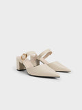 CHARLES & KEITH_
Metallic Accent Pointed-Toe Block-Heel Mules_Chalk