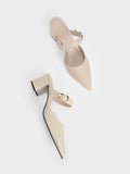 CHARLES & KEITH_
Metallic Accent Pointed-Toe Block-Heel Mules_Chalk