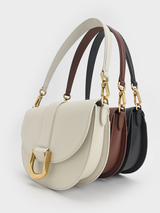 Gabine Leather Saddle Bag - Beige