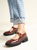 CHARLES & KEITH_Metallic Buckle Patent Mary Janes_Cognac