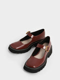 CHARLES & KEITH_Metallic Buckle Patent Mary Janes_Cognac