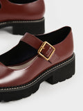 CHARLES & KEITH_Metallic Buckle Patent Mary Janes_Cognac