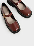 CHARLES & KEITH_Metallic Buckle Patent Mary Janes_Cognac