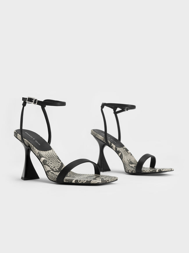 Charles & Keith - Women's Snake-Print Ankle-Strap Heeled Sandals, Animal Print White, US 7