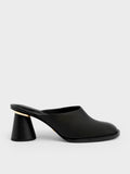 CHARLES & KEITH_Medina Leather Cylindrical Heel Mules_Black