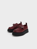 CHARLES & KEITH_Cordova Buckled Platform Loafers_Burgundy