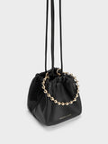 CHARLES & KEITH Aldora Beaded Handle Bucket Bag Black