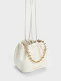 CHARLES & KEITH Aldora Beaded Handle Bucket Bag White