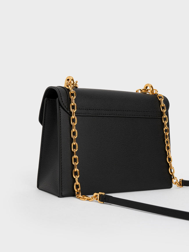 Charles & Keith, Bags, Charles Keith Front Flap Chain Handle Crossbody Bag  Black