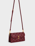 CHARLES & KEITH Marietta Textured Quilted Crossbody Bag Burgundy