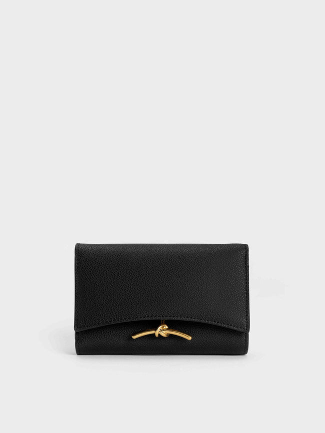 Black Metallic Accent Short Wallet - CHARLES & KEITH ID