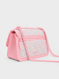 CHARLES & KEITH Micaela Tweed Quilted Chain Bag Pink