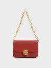 CHARLES & KEITH Kalinda Metallic Accent Boxy Bag Brick