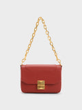 CHARLES & KEITH Kalinda Metallic Accent Boxy Bag Brick