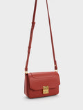 CHARLES & KEITH Kalinda Metallic Accent Boxy Bag Brick