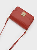 CHARLES & KEITH Kalinda Metallic Accent Boxy Bag Brick