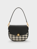 CHARLES & KEITH Quilted Ball Curved Crossbody Bag Black