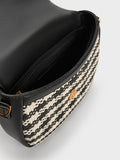 CHARLES & KEITH Quilted Ball Curved Crossbody Bag Black