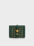 CHARLES & KEITH Trudy Metallic Accent Tweed Wallet Dark Green