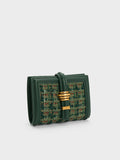 CHARLES & KEITH Trudy Metallic Accent Tweed Wallet Dark Green