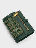 CHARLES & KEITH Trudy Metallic Accent Tweed Wallet Dark Green