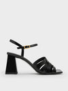 CHARLES & KEITH Interwoven Block Heel Sandals Black Box