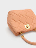 CHARLES & KEITH Tillie Quilted Top Handle Bag Orange