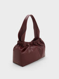CHARLES & KEITH Large Ally Ruched Slouchy Bag Burgundy