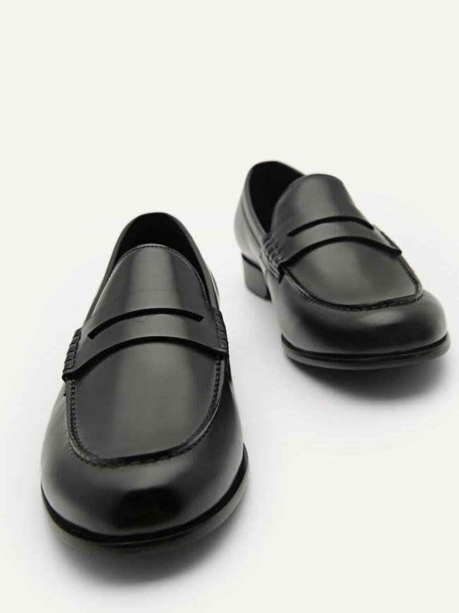 PEDRO Men Leather Penny Loafers - Black