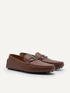 PEDRO Men Leather Buckle Moccasins - Brown