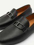 PEDRO Men Leather Buckle Moccasins - Black