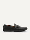 PEDRO Men Leather Buckle Moccasins - Black