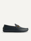 PEDRO Men Leather Moccasin with Metal Bit - Navy