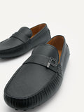 PEDRO Men Leather Metal Bit Moccasins - Black