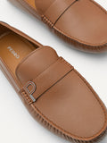 PEDRO Men Leather Metal Bit Moccasins - Camel