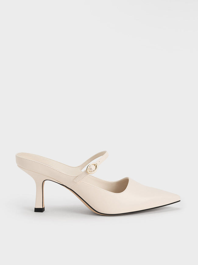 Buckled Mary Jane Pumps - Chalk