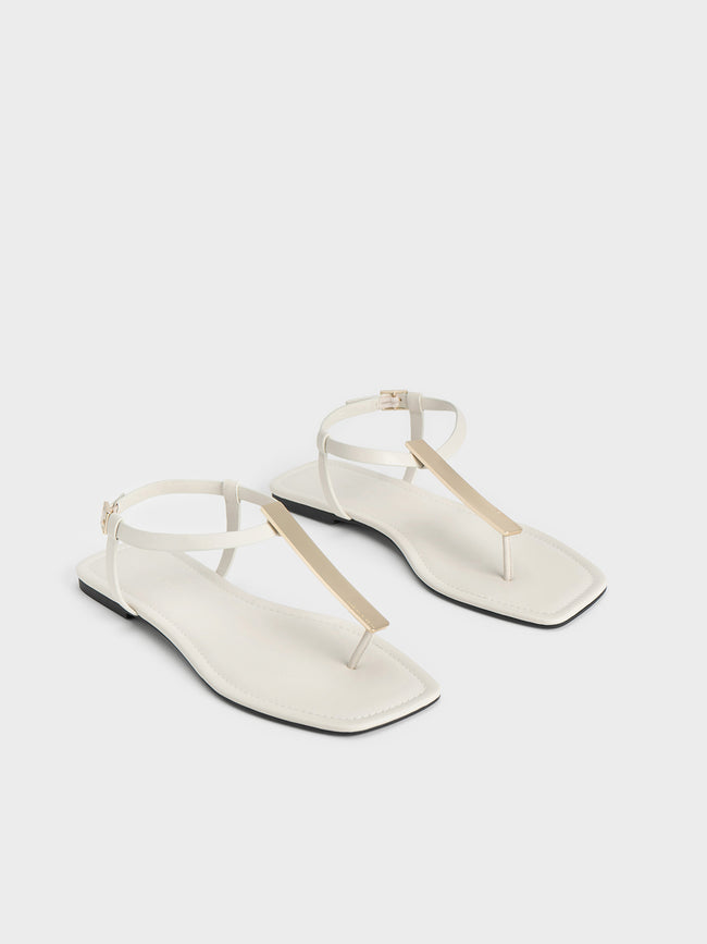 CHARLES & KEITH Metallic Accent T-Bar Thong Sandals Chalk – Khit Zay