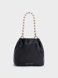 CHARLES & KEITH Aldora Beaded Handle Bucket Bag Black