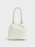 CHARLES & KEITH Aldora Beaded Handle Bucket Bag White