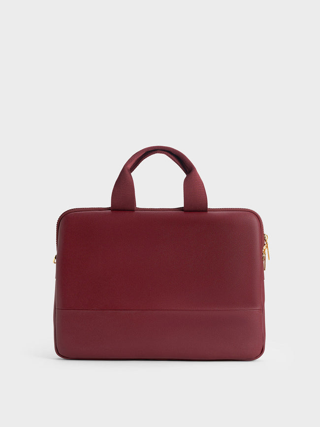 CHARLES & KEITH Textured Laptop Bag Burgundy