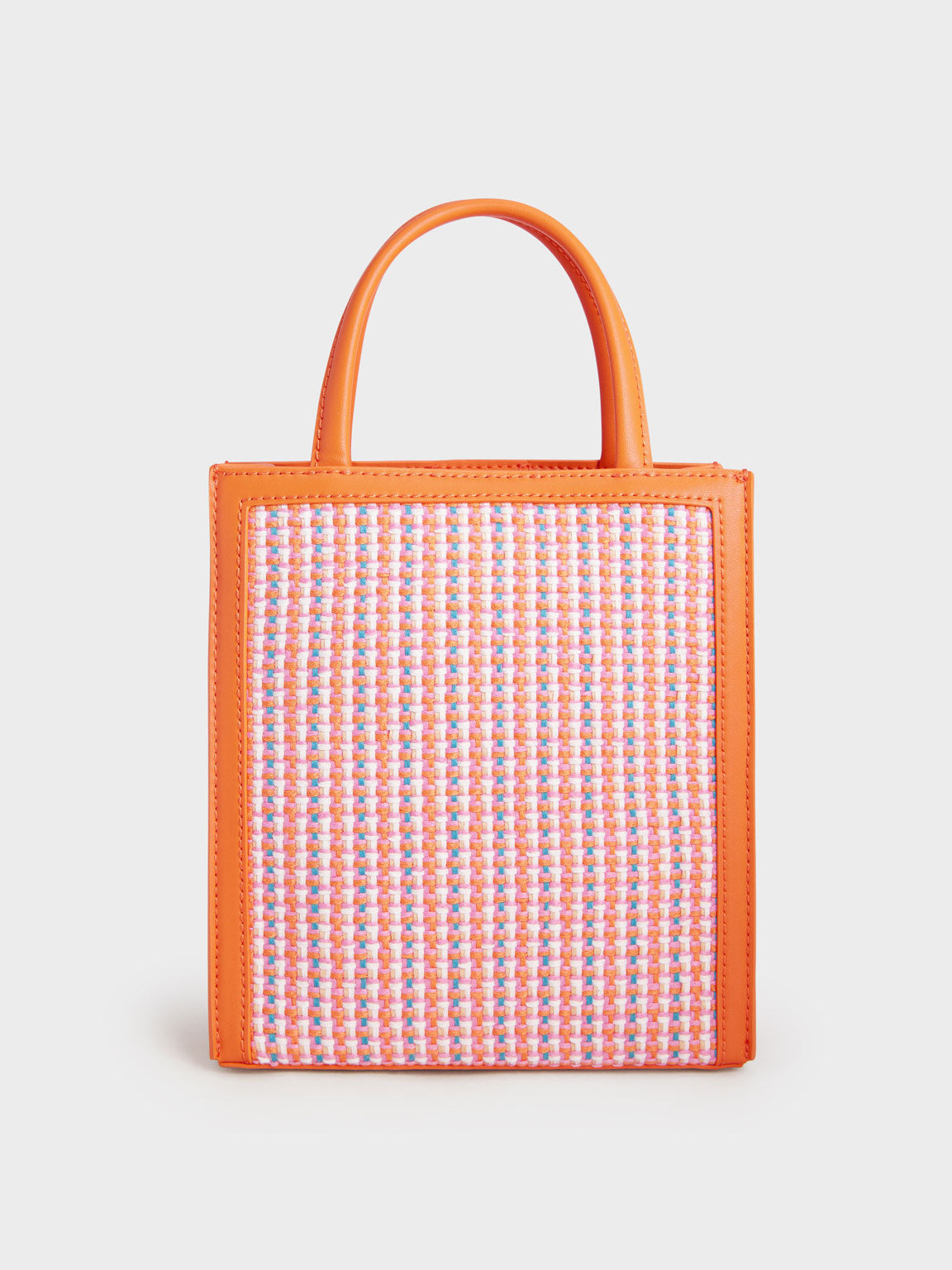 CHARLES & KEITH Tweed Double Handle Tote Bag Orange