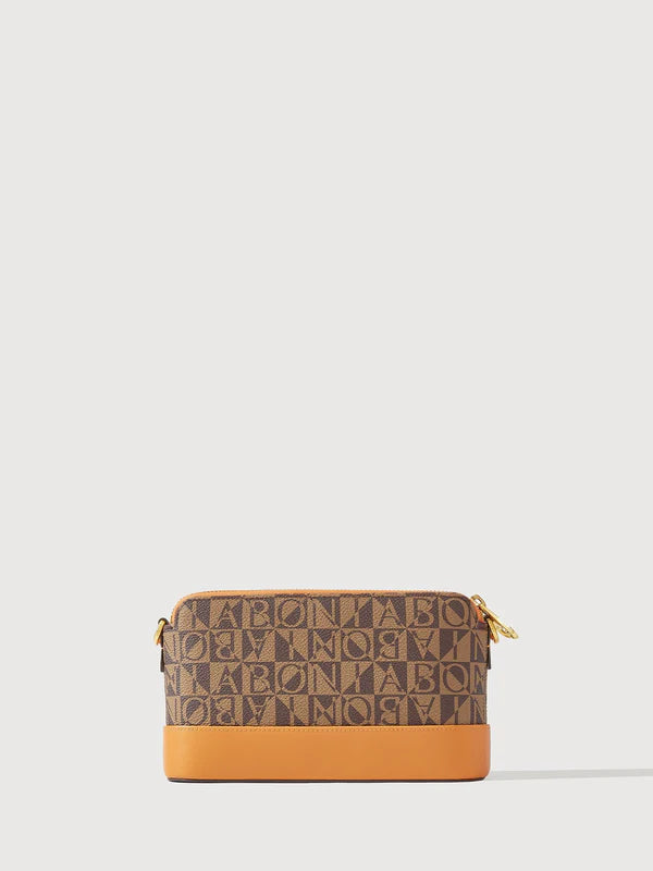 Bonia Dark Brown Monogram Structured Satchel Sling