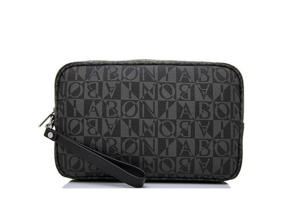 Bonia Black Monogram Clutch Men's Bag with Zip-Around Logo Metal  866013-004-08